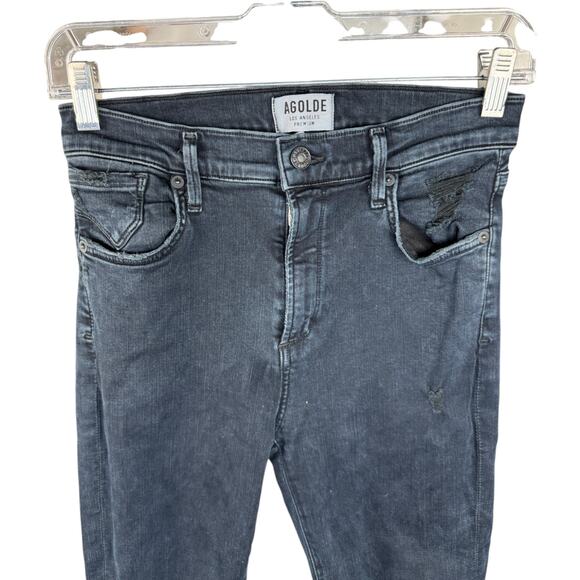 AGOLDE Black Distressed Skinny Jeans Women’s 27 High Rise Raw Hem Cotton Spandex - Picture 5 of 10